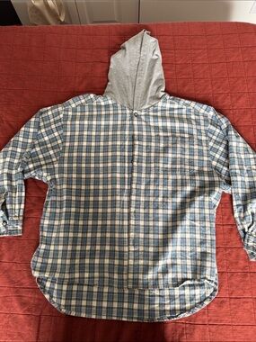 Plugg Blue & White Plaid Button-Front Hooded Shirt